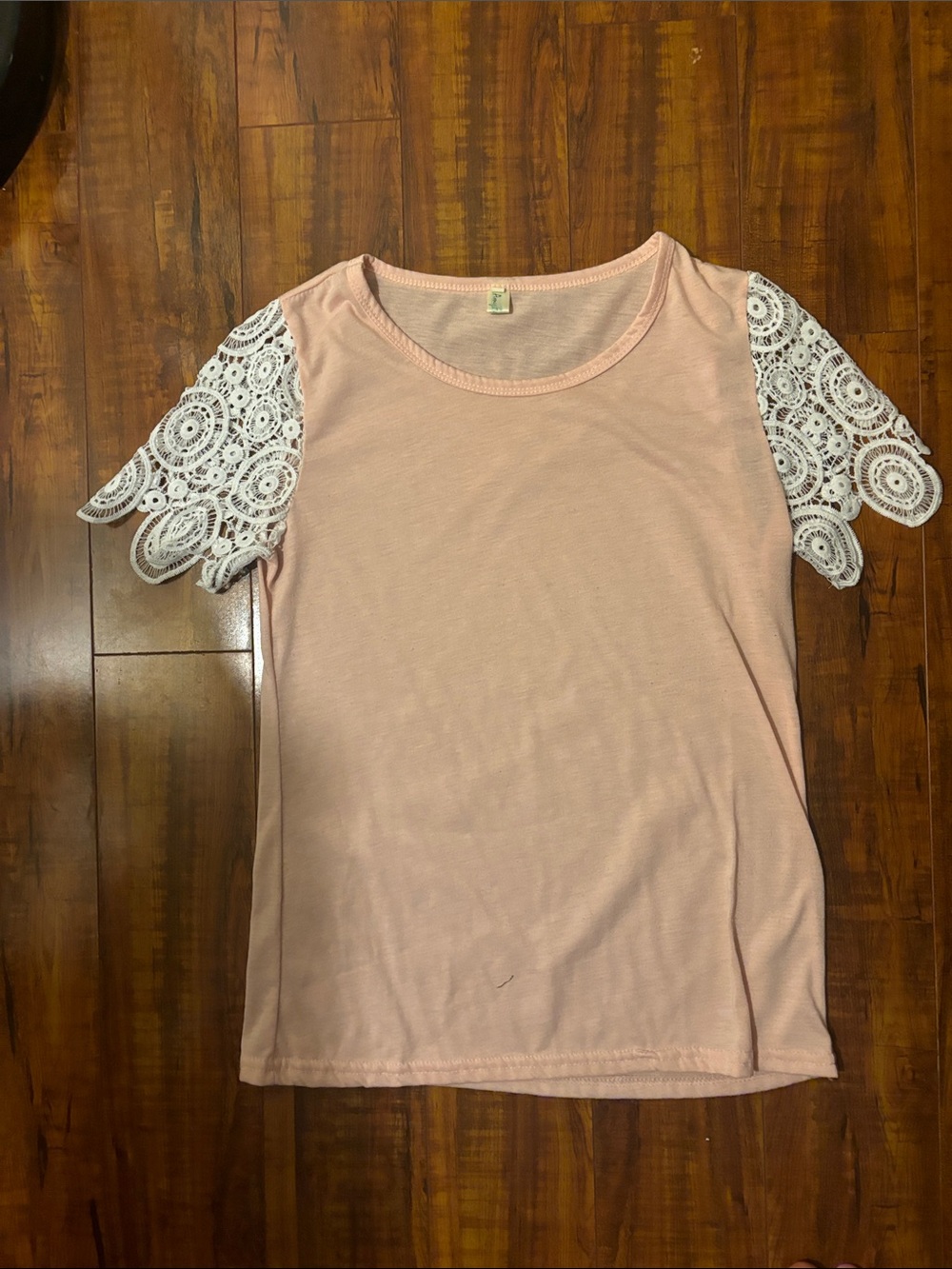 Women’s Pink Tee with White Lace Short Sleeves